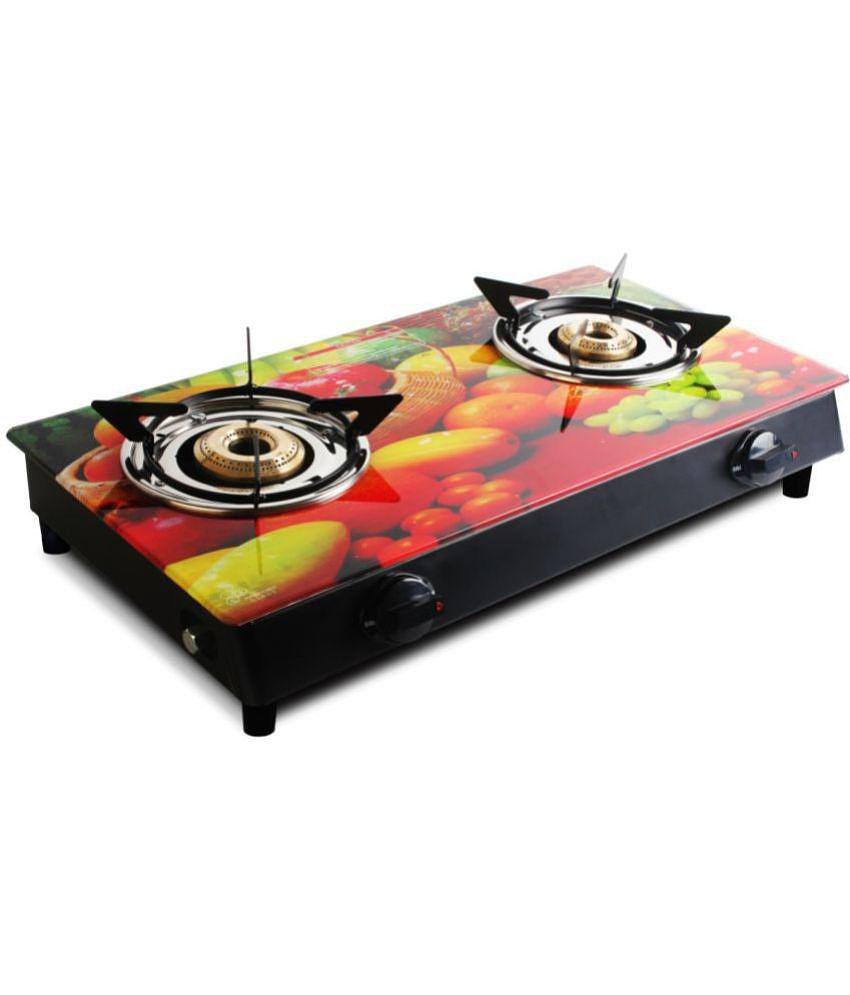 Suryaviva Nano Plus Digital 2B Ms Bk Toughened Glass 2 Cast Iron Burner Gas Stove(Manual Ignition,Multi Colour)