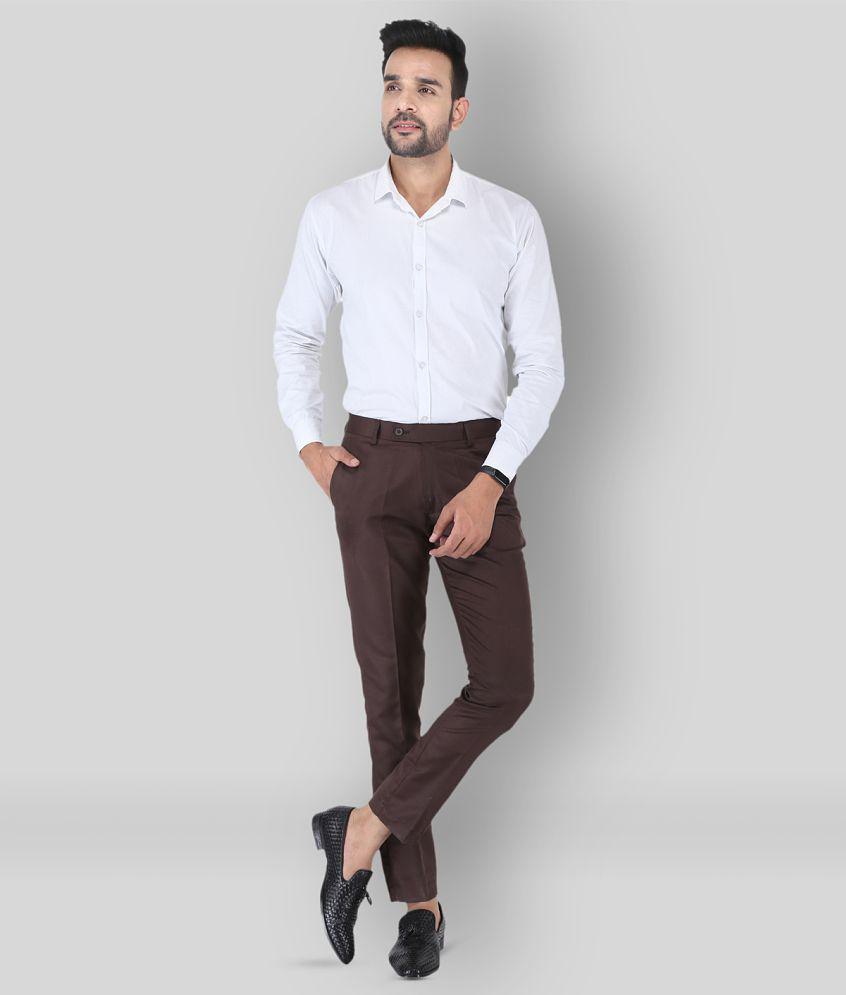 SREY - Coffee Polycotton Slim - Fit Men's Chinos ( Pack of 2 ) - None