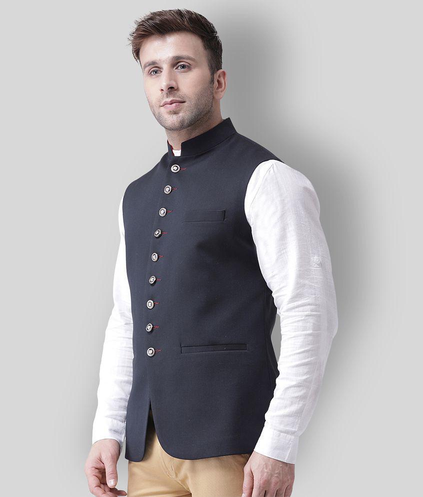 Hangup Navy Cotton Blend Nehru Jacket - None