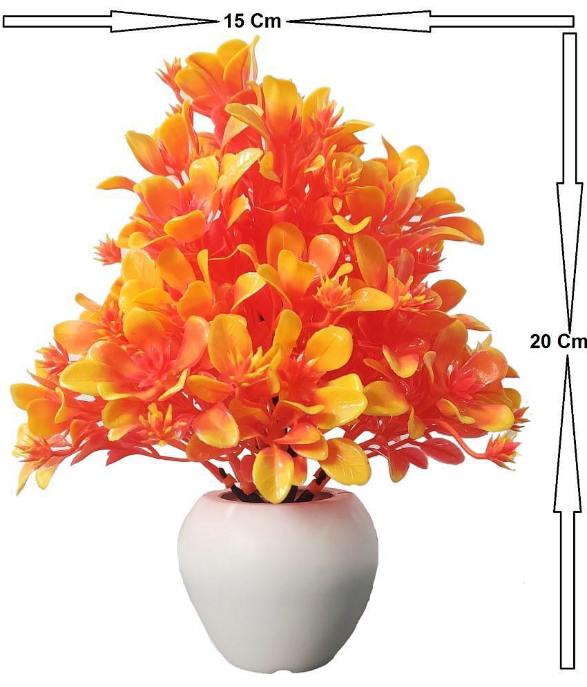 BAARIG - Orange Wild Artificial Flowers With Pot ( Pack of 2 )