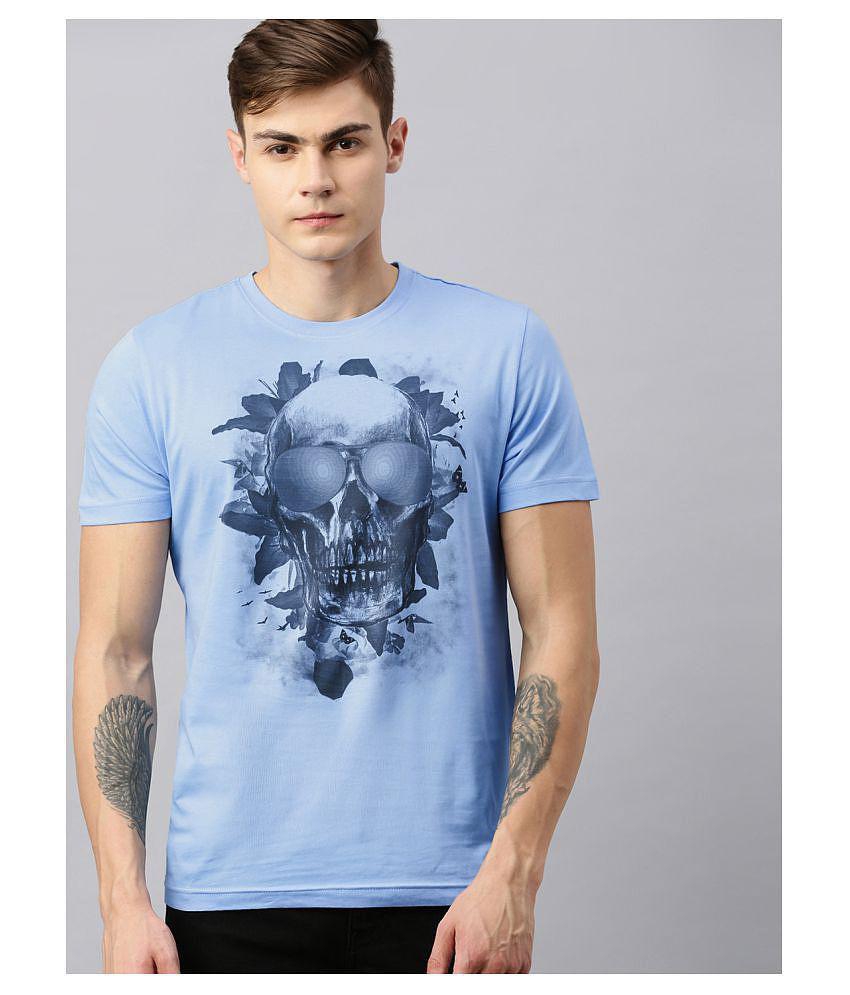 Huetrap cotton Blue Printed T-Shirt Single Pack - None