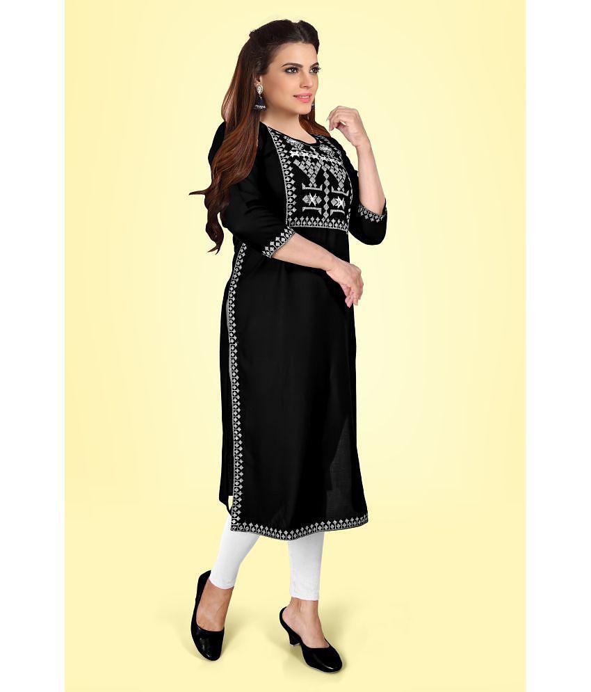 Buy Online Plo Kapadia - Black Rayon Women's Straight Kurti ( Pack of 1 ) - None