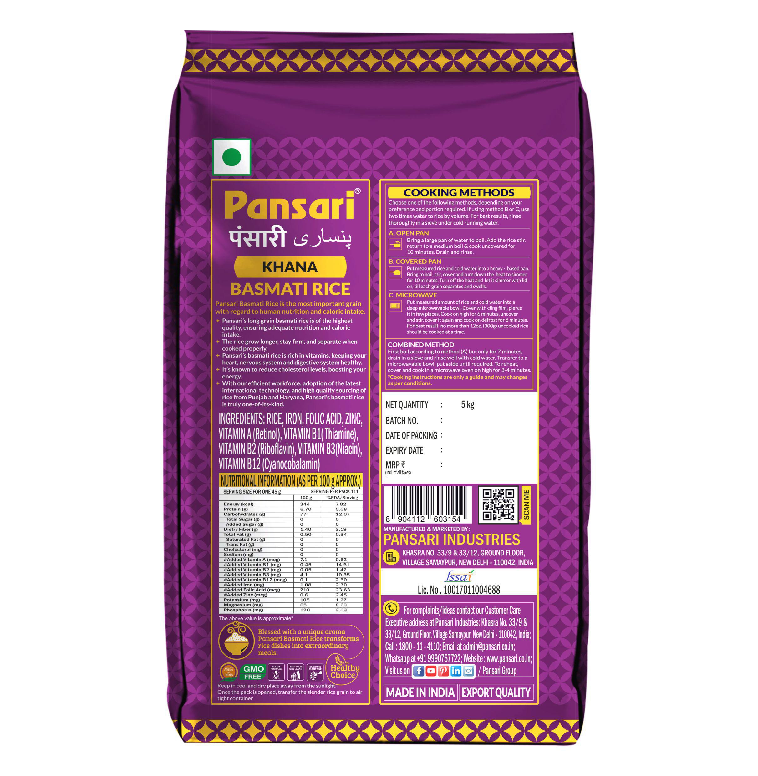 PANSARI KHANA KHAZANA BASMATI RICE 5KG