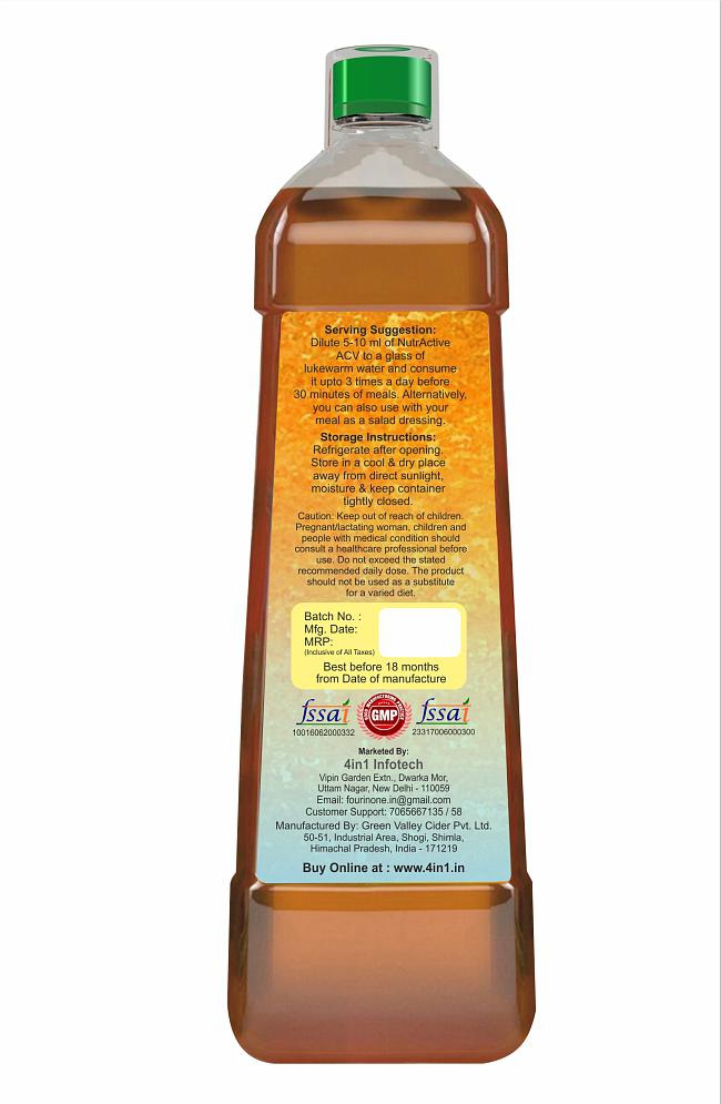 NutrActive Natural Apple Cider Vinegar with Mother of Vinegar 750 ml Unflavoured Single Pack