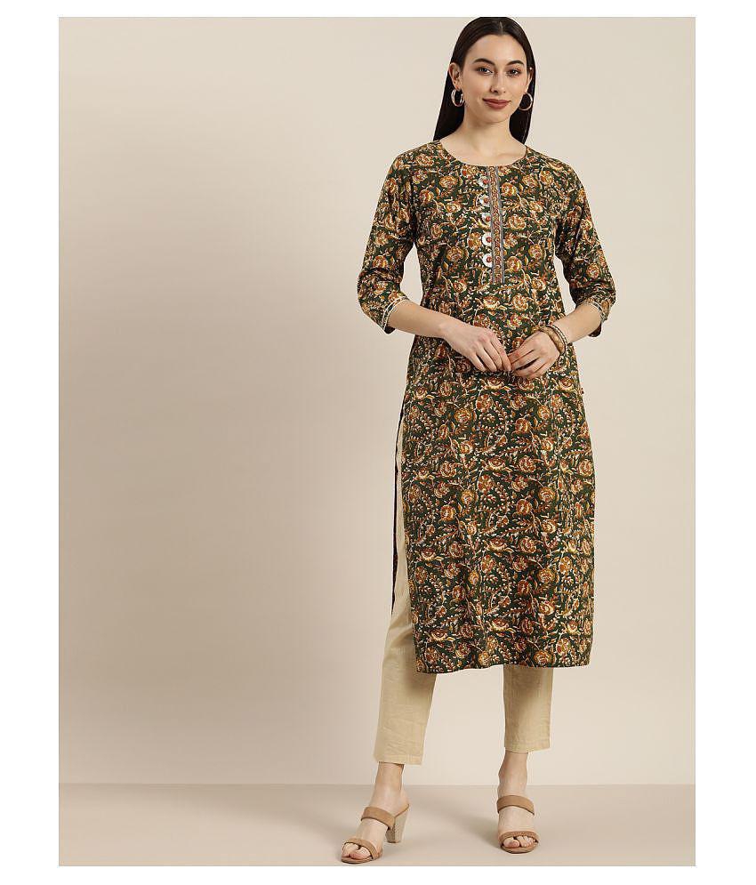 KSUT Green Cotton Straight Kurti - Single - XXL