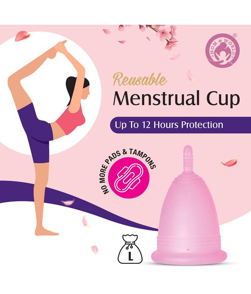 Mom & World Reusable Menstrual Cup For Women, 100% Medical Grade Silicone, Odor and Rash Free, No leakage (Large)