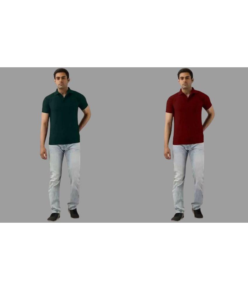 SKYRISE - Multicolor Cotton Blend Slim Fit Men's Polo T Shirt ( Pack of 2 ) - None