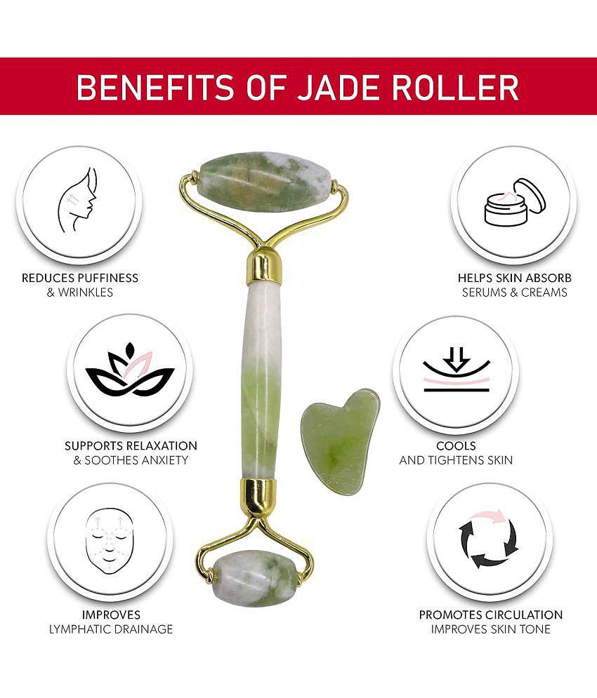 Gatih Face Roller Massager Jade Stone with Gua Sha Tool Himalayan Stone Natural Jade Face Massager Facial Beauty Roller