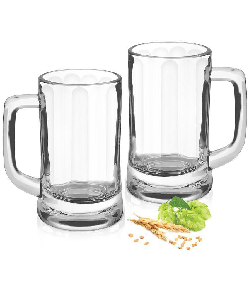 Treo By Milton Munich Cool Glass Beer Mug set of 2, 359 ml Each, Transparent | Serve Whiskey | Wine | Juice | Mocktail | Cocktail | Drinking Glass with Handle | Dishwasher Safe - Transparent