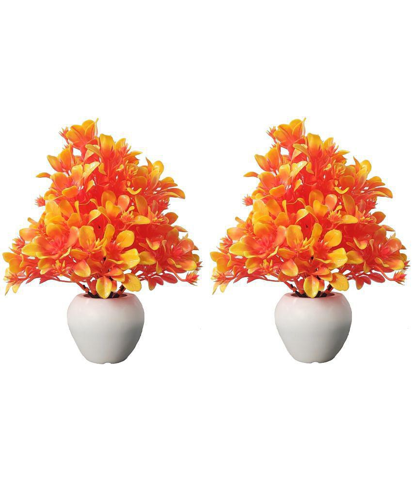 BAARIG - Orange Wild Artificial Flowers With Pot ( Pack of 2 )