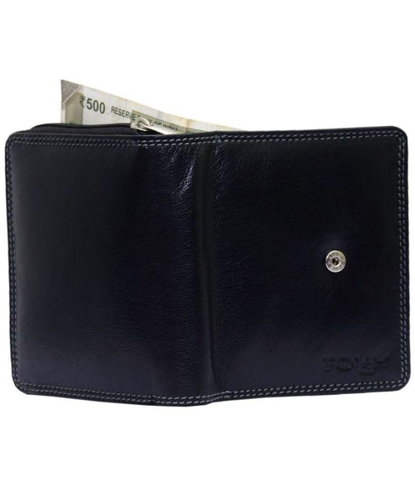 Tough Women Casual Black Genuine Leather Wallet - Regular Size (11 Card Slots) - Black