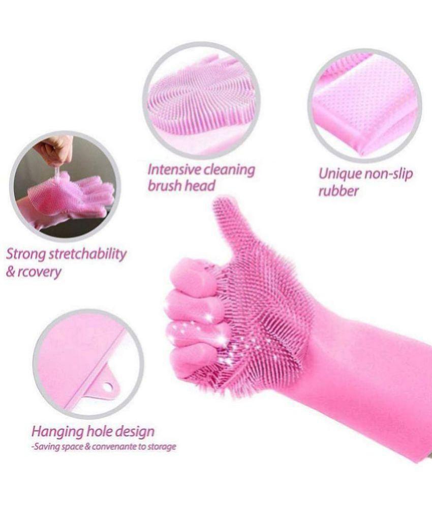 Handa - Pink Silicone Free Size Cleaning Gloves ( Pack of 1 )