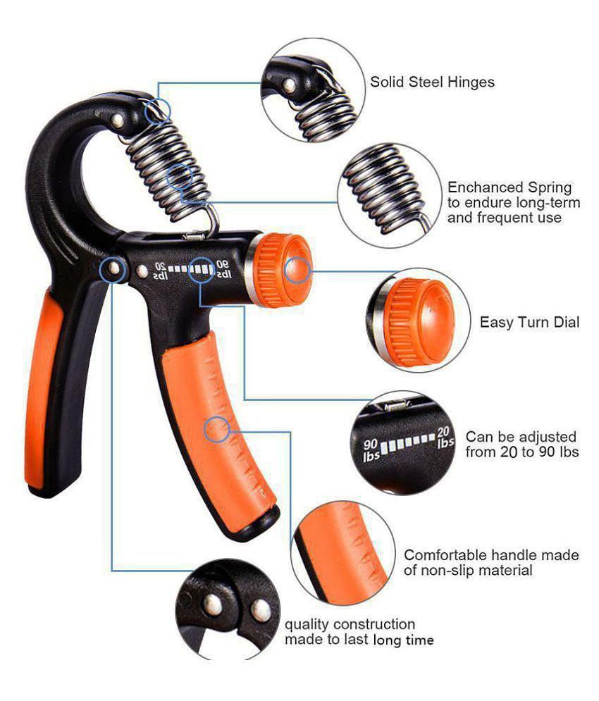 Strauss Adjustable Spring Hand Exerciser | Finger Exerciser| Hand Grip Strengthener for Men & Women (Black/Orange) - Orange