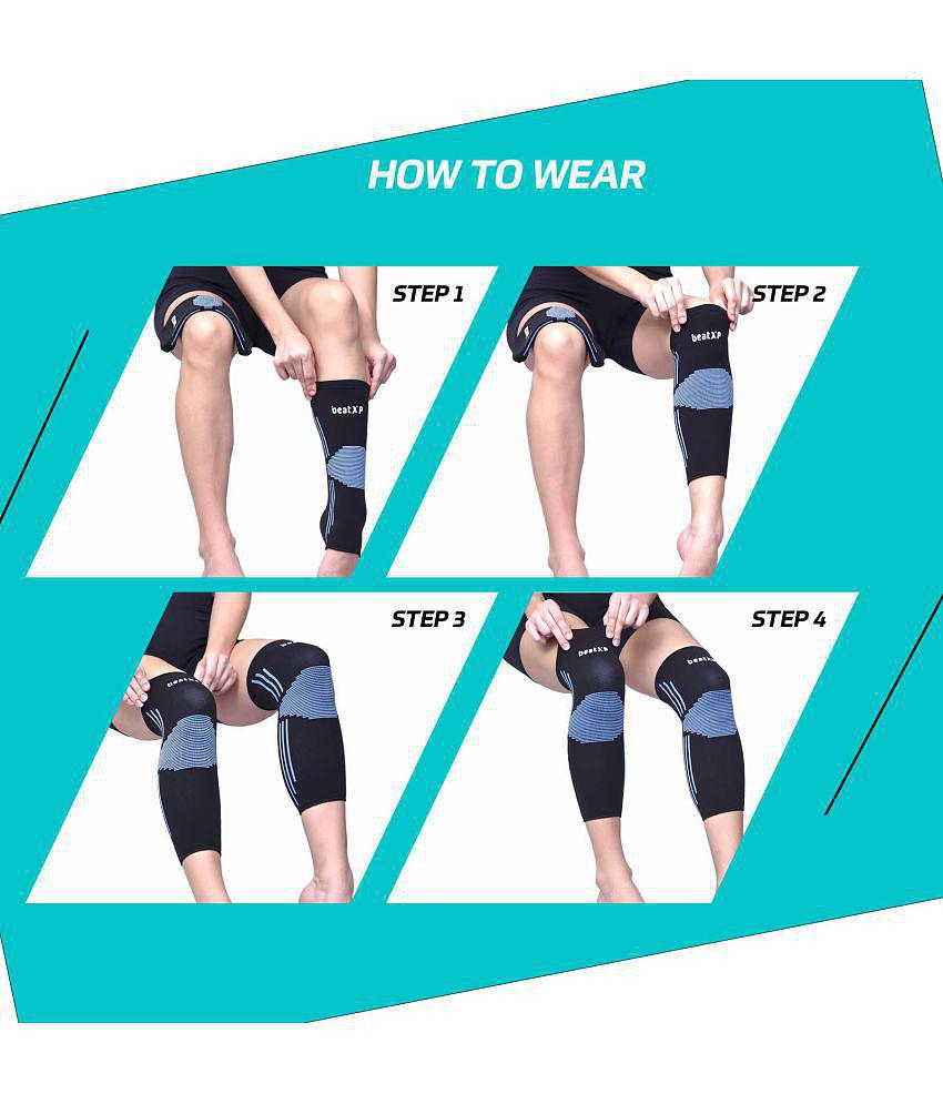 beatXP 3D Knee Support Stripes and Checks Support Cap Brace/Sleeves Pair For Sports, Gym, Pain Relief, Knee Compression Support, Exercise, Running, Cycling, Workout For Men And Women-Large -