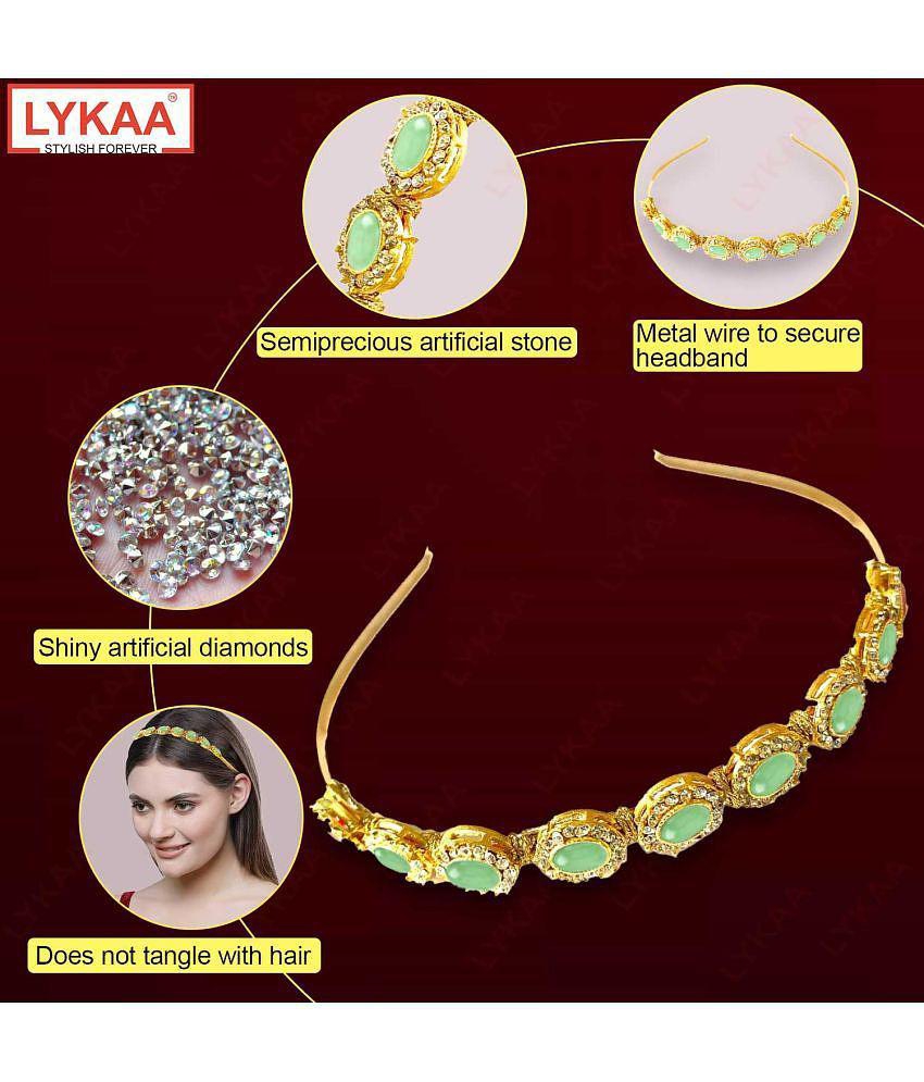 Trendy Men Lykaa Kundan Jewellery Green Plated Hair Band Mathapatti Head Band For Women and Girl