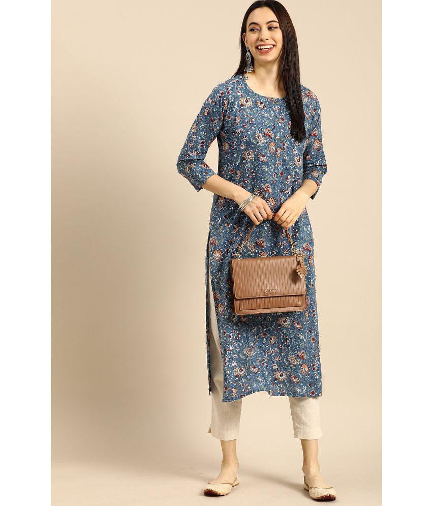 Rajnandini - Blue 100% Cotton Women's Straight Kurti ( Pack of 1 ) - None