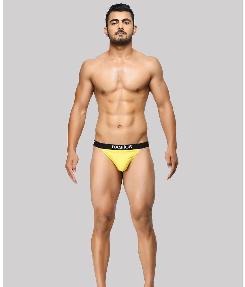 Chic Men BASIICS By La Intimo - Yellow BCSTH01 Spandex Mens Thongs ( Pack of 1 ) - None 2025 at 