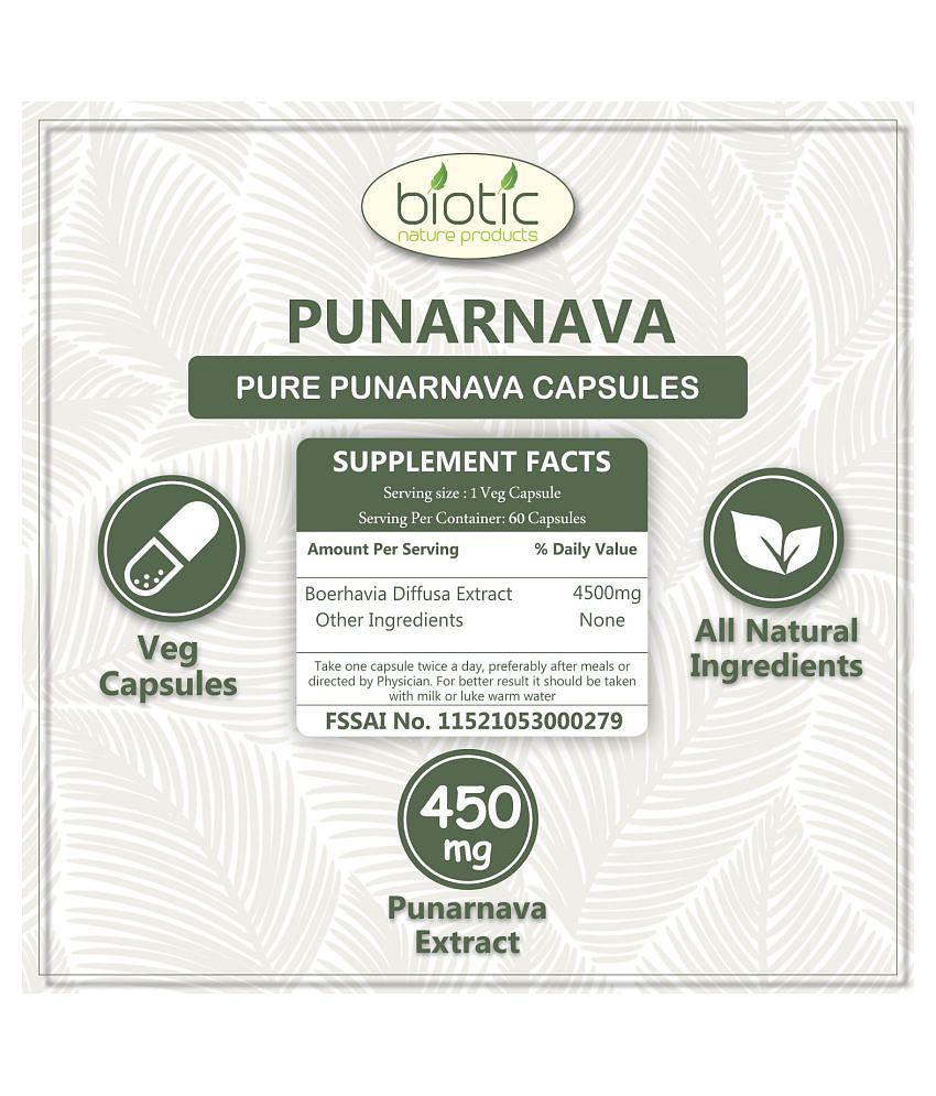 Biotic Punarnava Capsules(Boerhavia diffusa)Extract 450mg Capsule 60 no.s