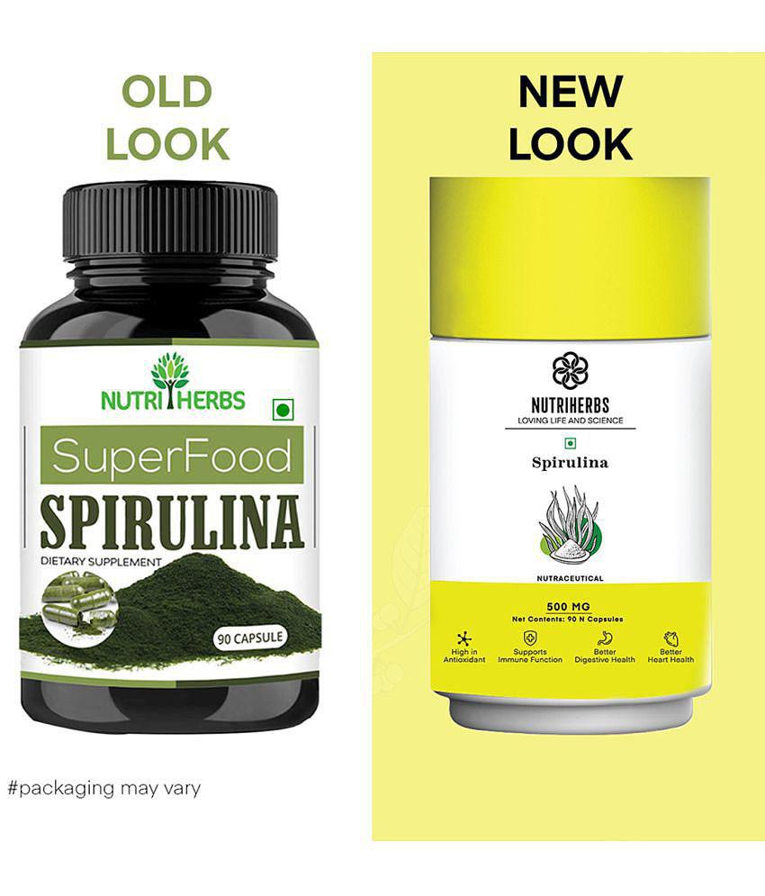 Nutriherbs Superfood Spirulina  500 mg - 90 Capsule| Supports Gut Health and Immune System | For Immunity and strength