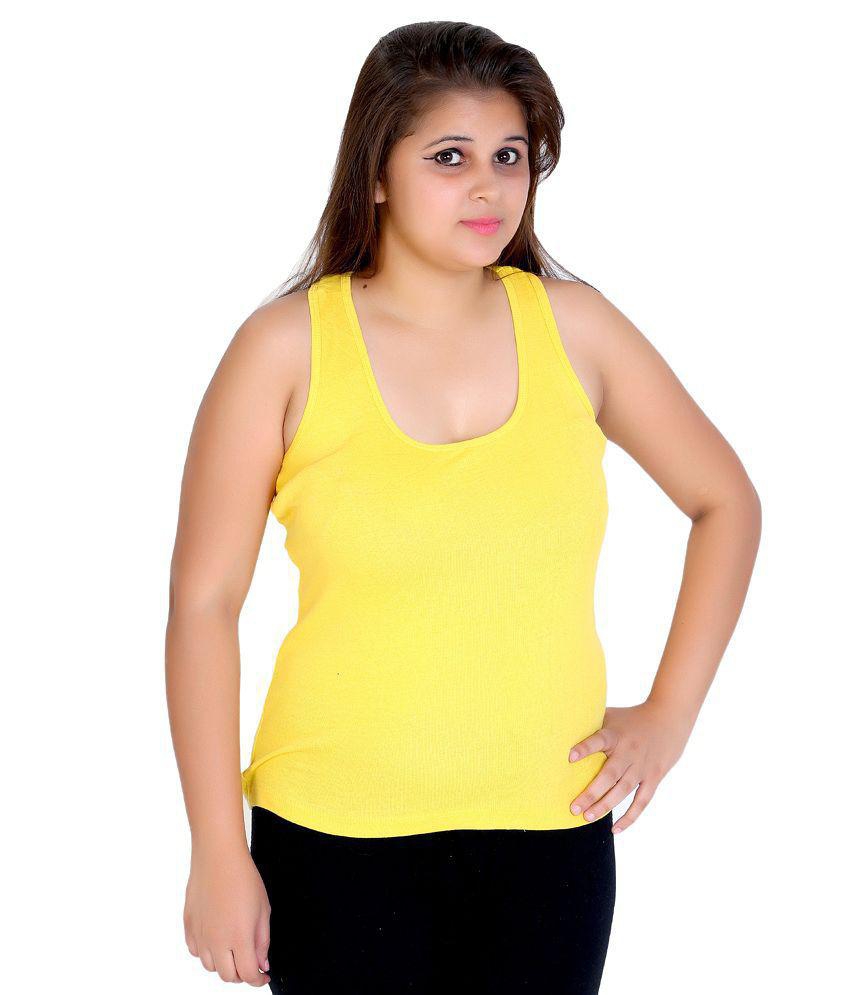 Q-rious Yellow Cotton Camisoles - L