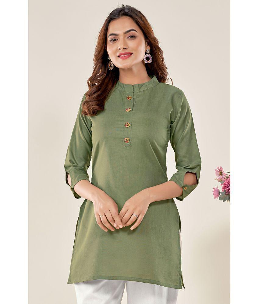 Glomee - Green Cotton Blend Women's Tunic ( Pack of 1 ) - None