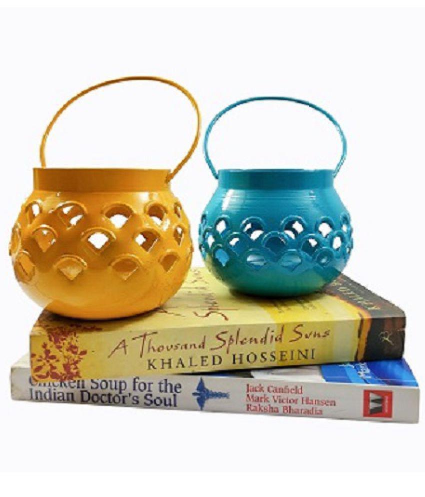 Arsalan Multicolour Table Top and Hanging Iron Tea Light Holder - Pack of 2