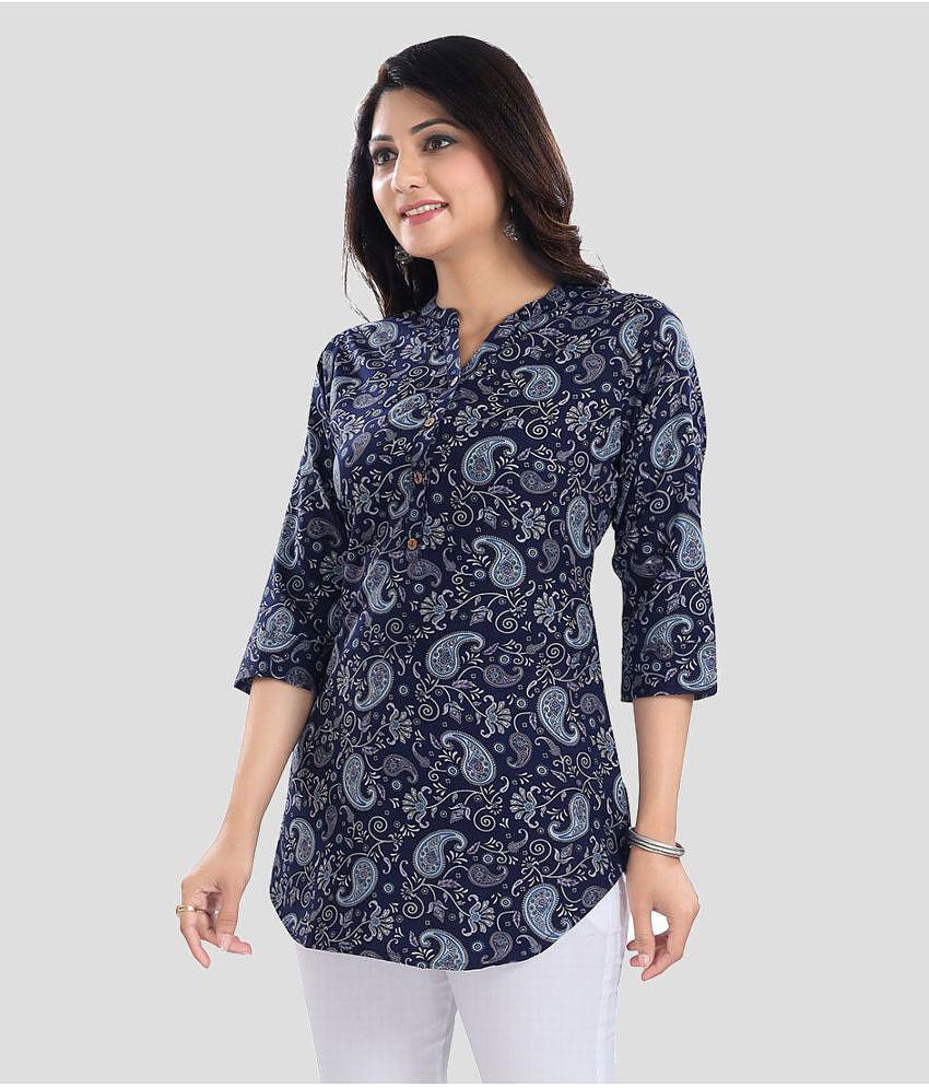 Buy Online Plo Meher Impex Crepe Printed A-line Womens Kurti - Blue ( Pack of 1 ) - None