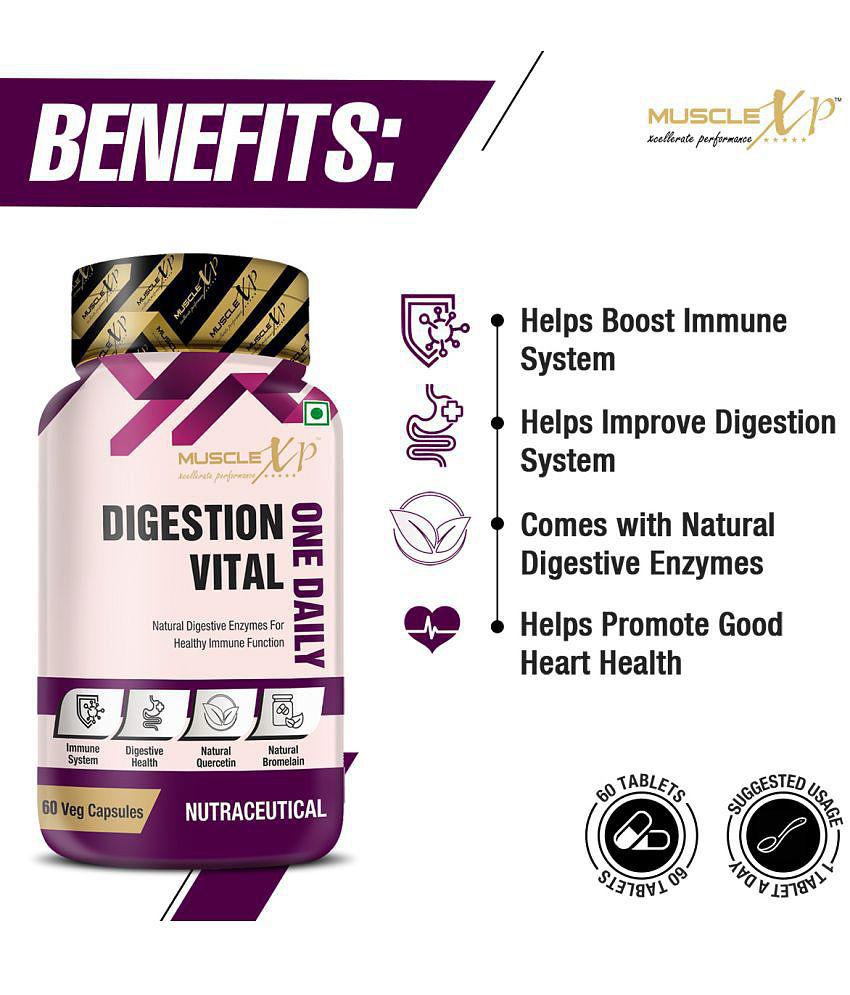 MuscleXP Digestion Vital One Daily, Quercetin + Bromelain Natural Digestive Enzymes For Healthy Immune Function, 60 Veg Capsules