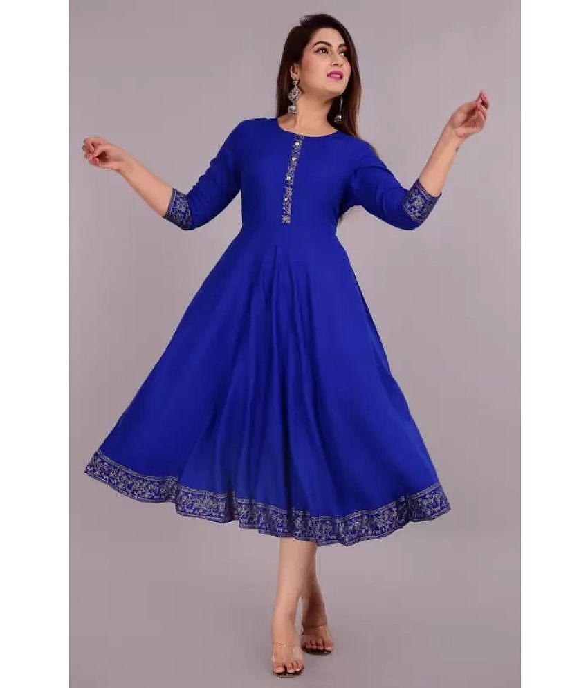 Smien - Light Blue Rayon Women''s Anarkali Kurti ( Pack of 1 ) - None