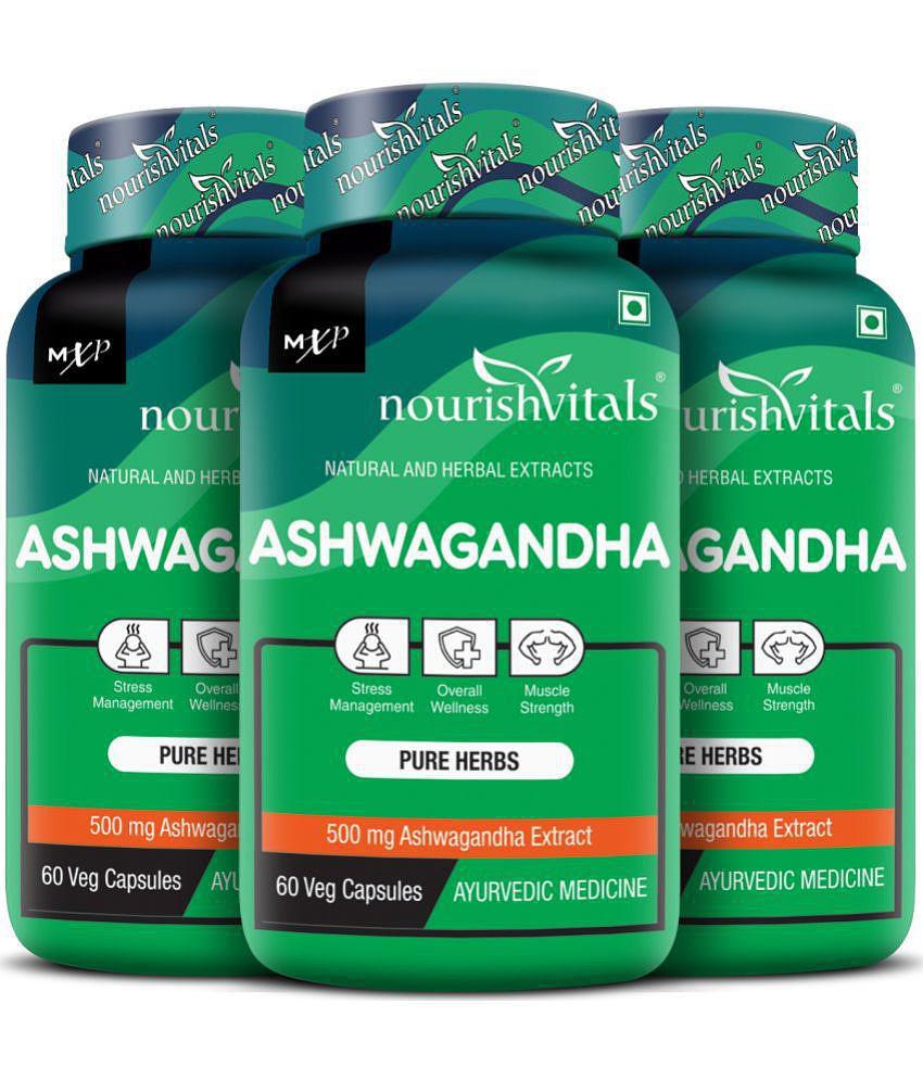 NourishVitals Ashwagandha Pure Herbs, 500 mg Ashwagandha Extract, 60 Veg Capsules (Pack Of 3)