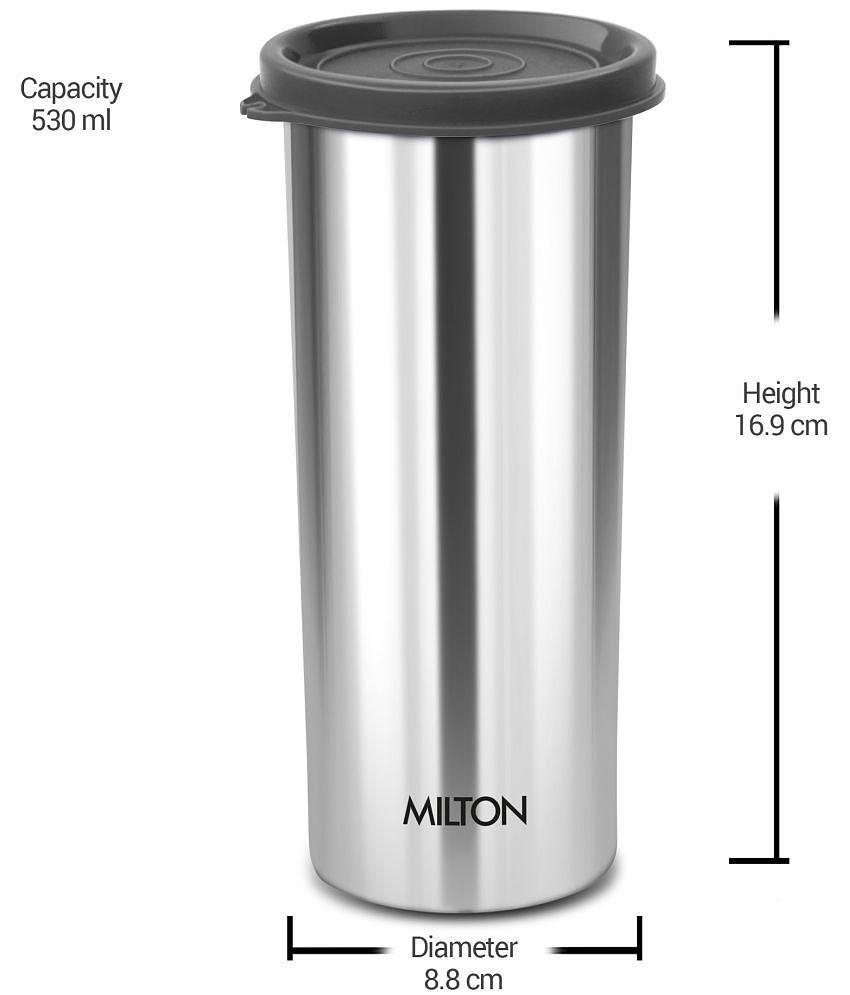 Milton Stainless Steel Tumbler with Lid Set of 2, 530 ml Each, Assorted (Lid Color May Vary) | Office | Gym | Yoga | Home | Kitchen | Hiking | Treking | Travel Tumbler - Assorted