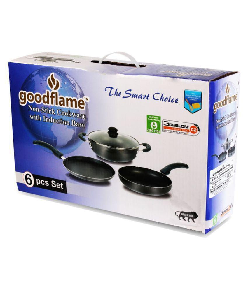 Goodflame Cookware Set 6 Piece Black Non-Stick Coating Cookware Set(Cookware Set,Black)