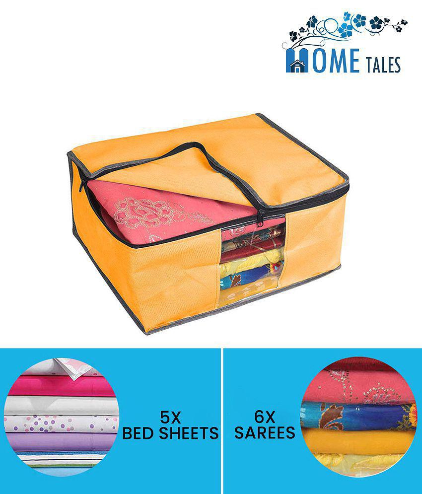 HOMETALES Saree Cover / Cloth Storage & Organizer with Transparent Window,Yellow (9U)