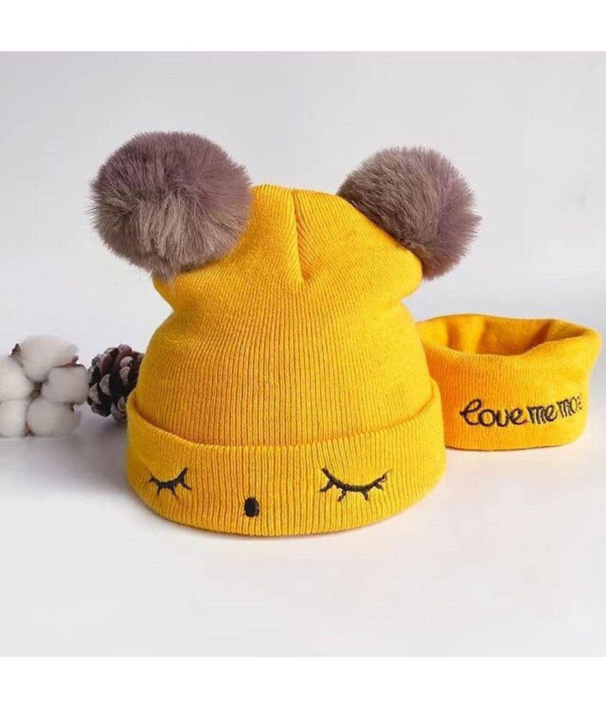 Premium Men Valdez Woolen Warm Double Pom Pom Cap Beanie Hat and Muffler Winter Accessories for 