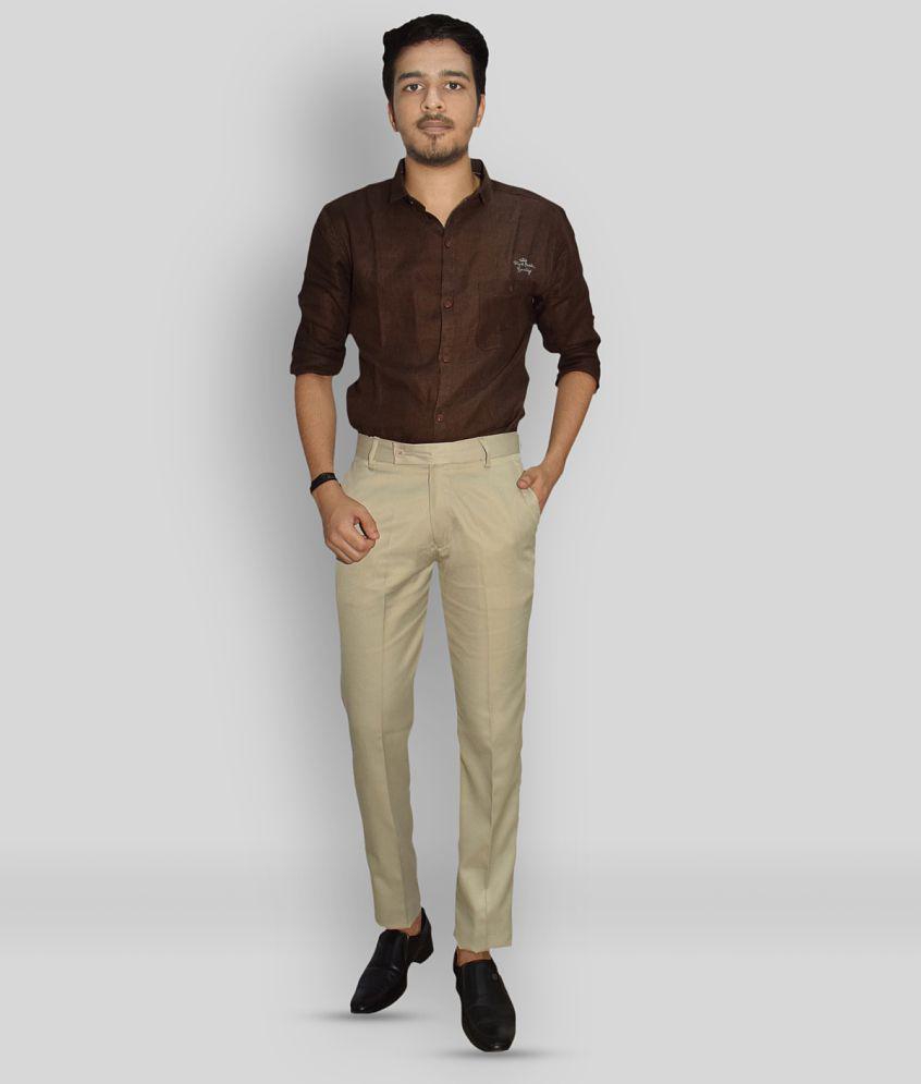 Kundan - Cream Polycotton Slim - Fit Men's Formal Pants ( Pack of 1 ) - Cream