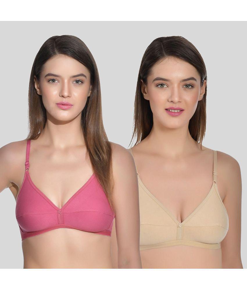 AIMLY - Multicolor Cotton Non Padded Women's T-Shirt Bra ( Pack of 2 ) - None