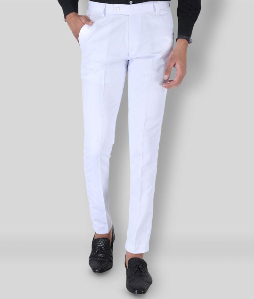 SREY - White Cotton Blend Slim Fit Men's Chinos (Pack of 2) - None