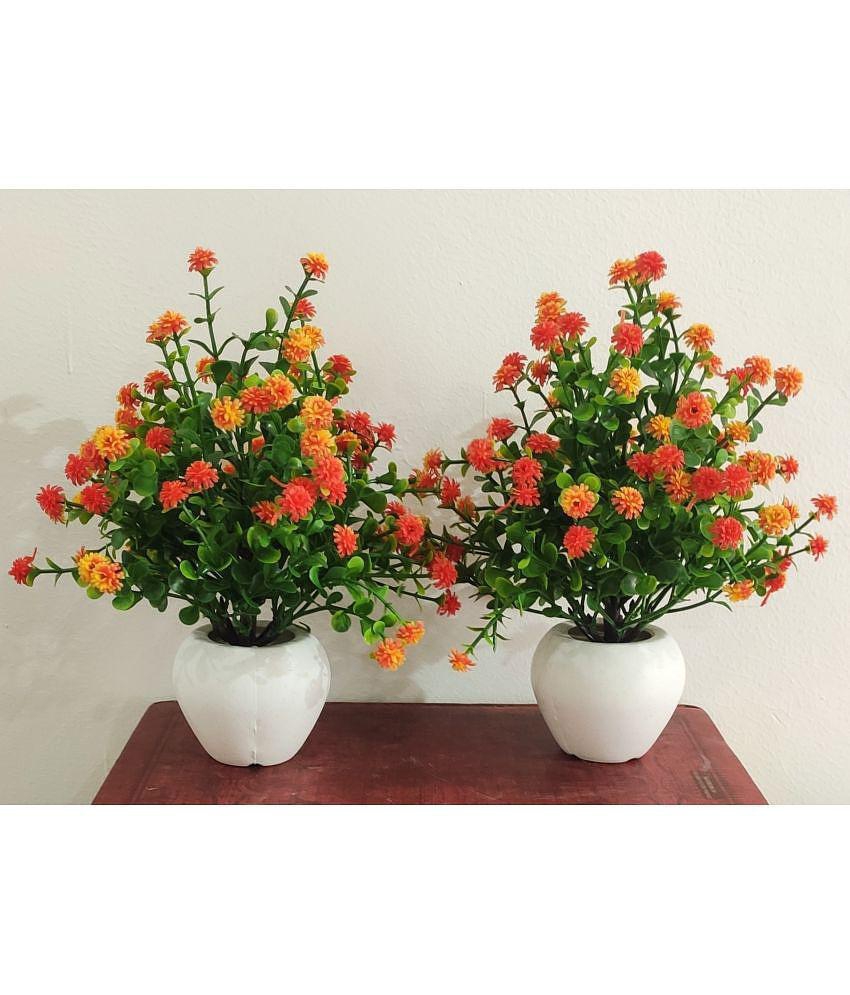 BAARIG - Orange Daisy Artificial Flower ( Pack of 2 )