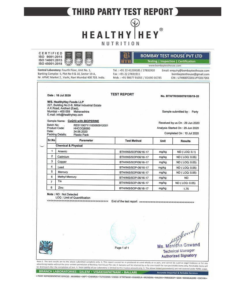 HEALTHYHEY NUTRITION Coq10 With Bioperine 125 Mg 60 Capsules 125 mg Capsule