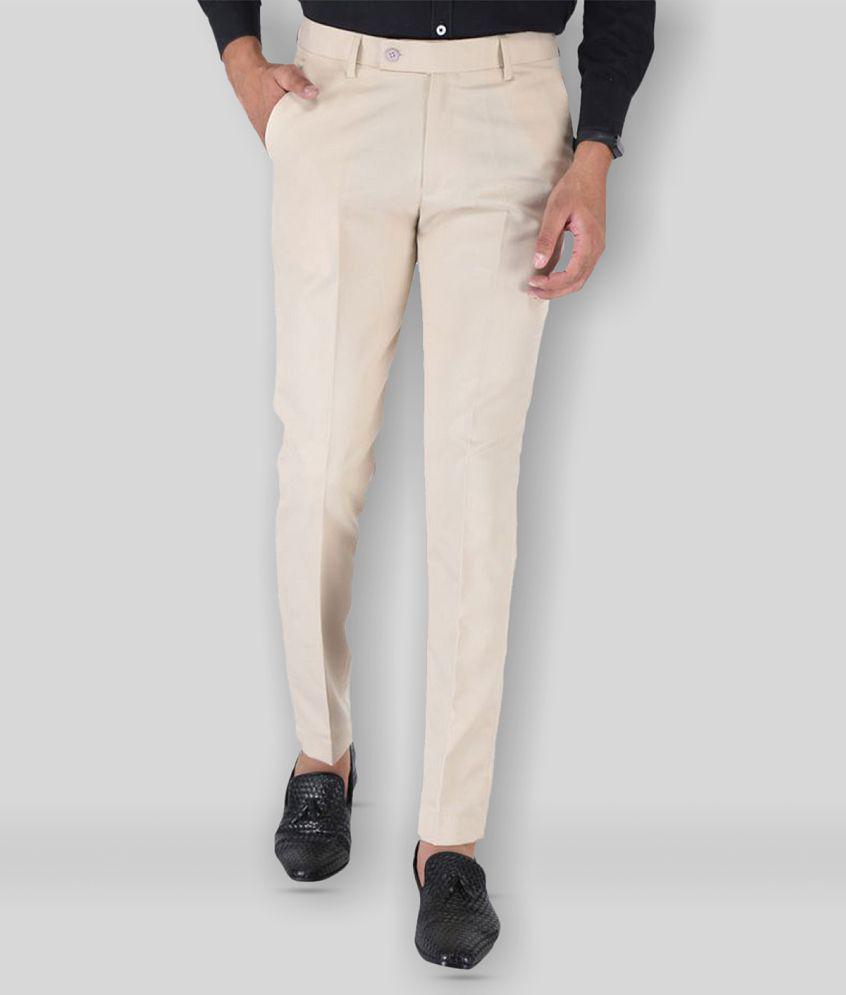 SREY - Cream Polycotton Slim - Fit Men's Trousers ( Pack of 2 ) - None