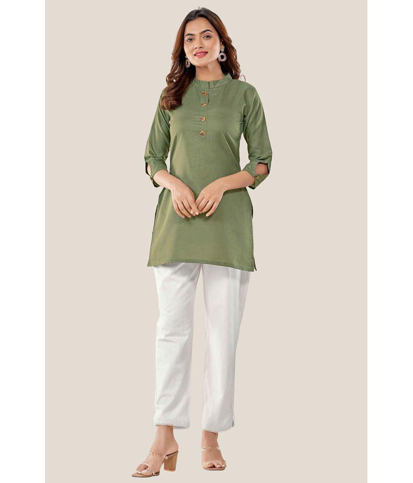 Glomee - Green Cotton Blend Women's Tunic ( Pack of 1 ) - None