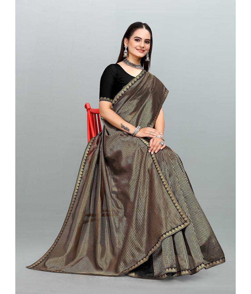 Om Shantam Sarees - Black Organza Saree With Blouse Piece ( Pack of 1 ) - Black