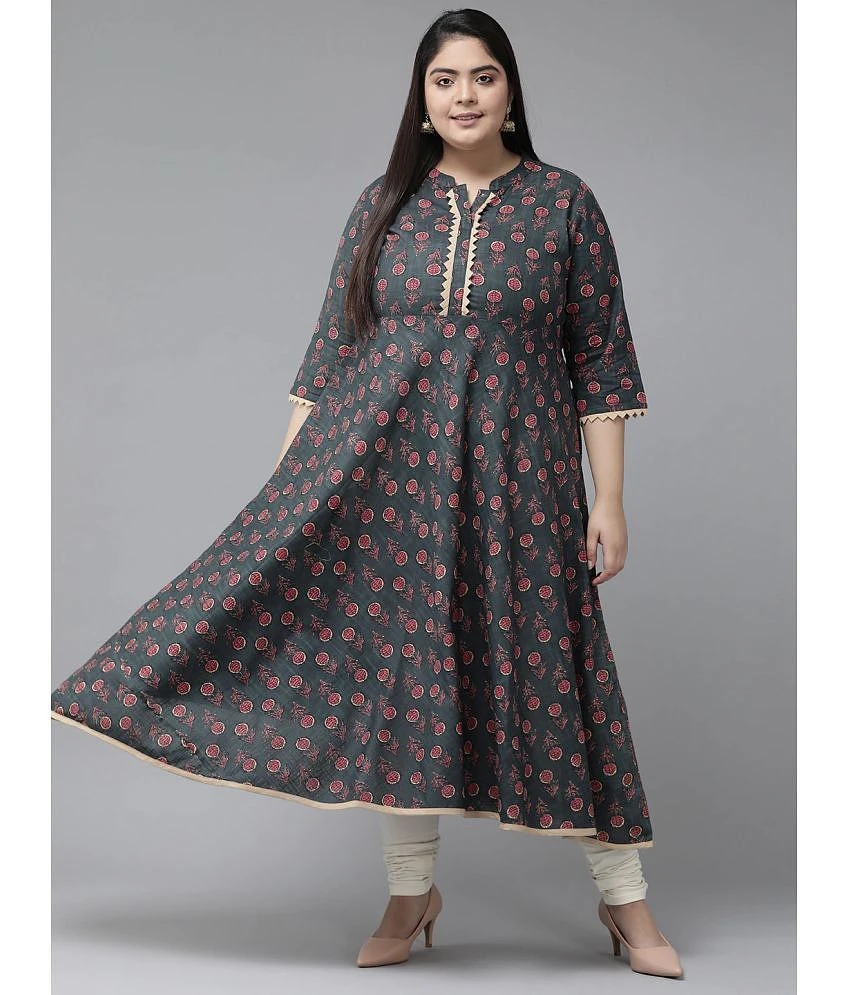 Buy Online Plo Yash Gallery Cotton Printed Anarkali Womens Kurti - Grey ( Pack of 1 ) - None