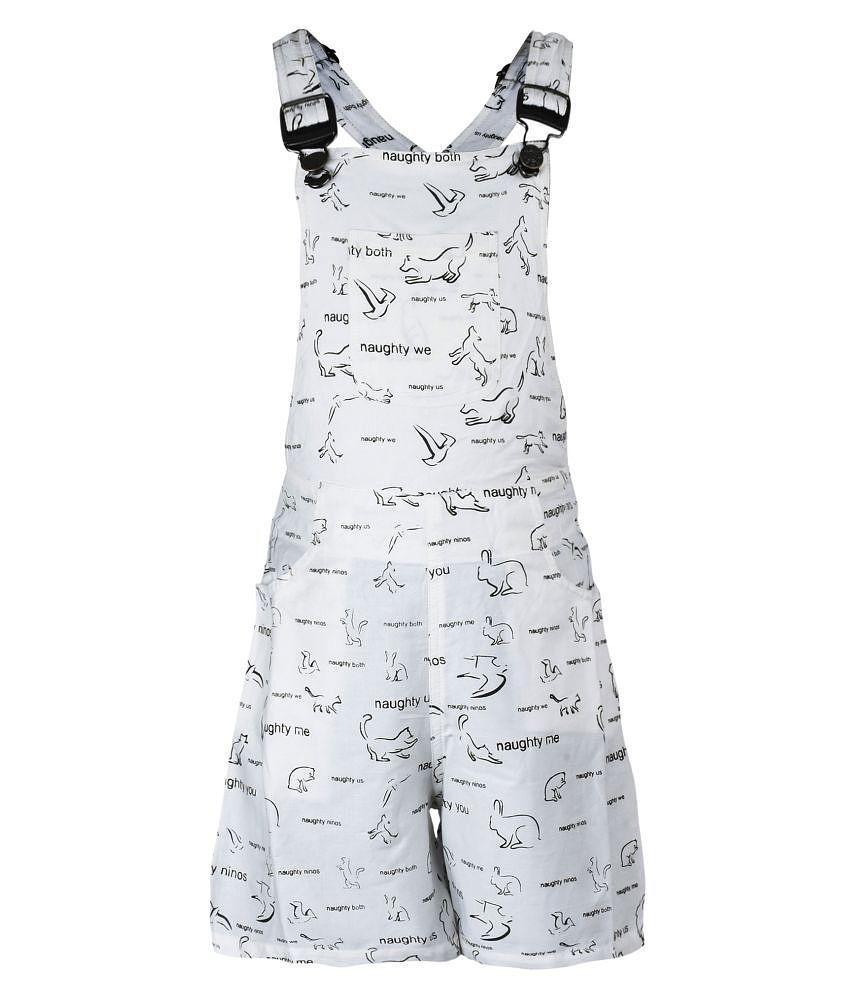 Naughty Ninos - White Cotton Girls Dungarees ( Pack of 1 ) - None