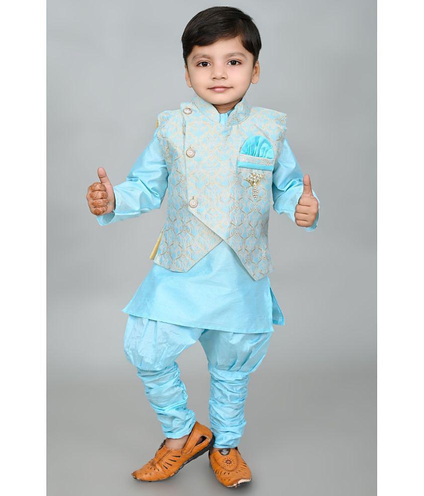 SFC - Sky Blue Silk Boys Kurta With Pyjama ( Pack of 1 ) - None