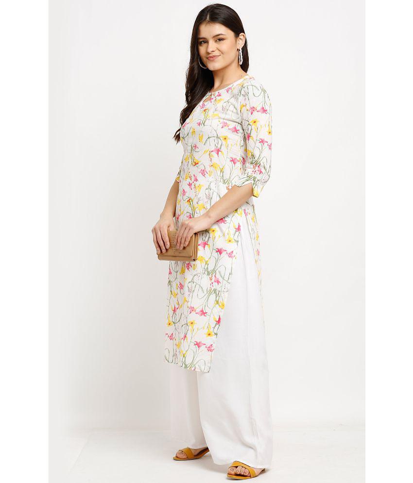 Rajnandini - White 100% Cotton Women's A-line Kurti ( Pack of 1 ) - None