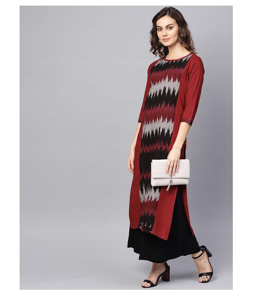 KSUT Red Viscose Straight Kurti - L