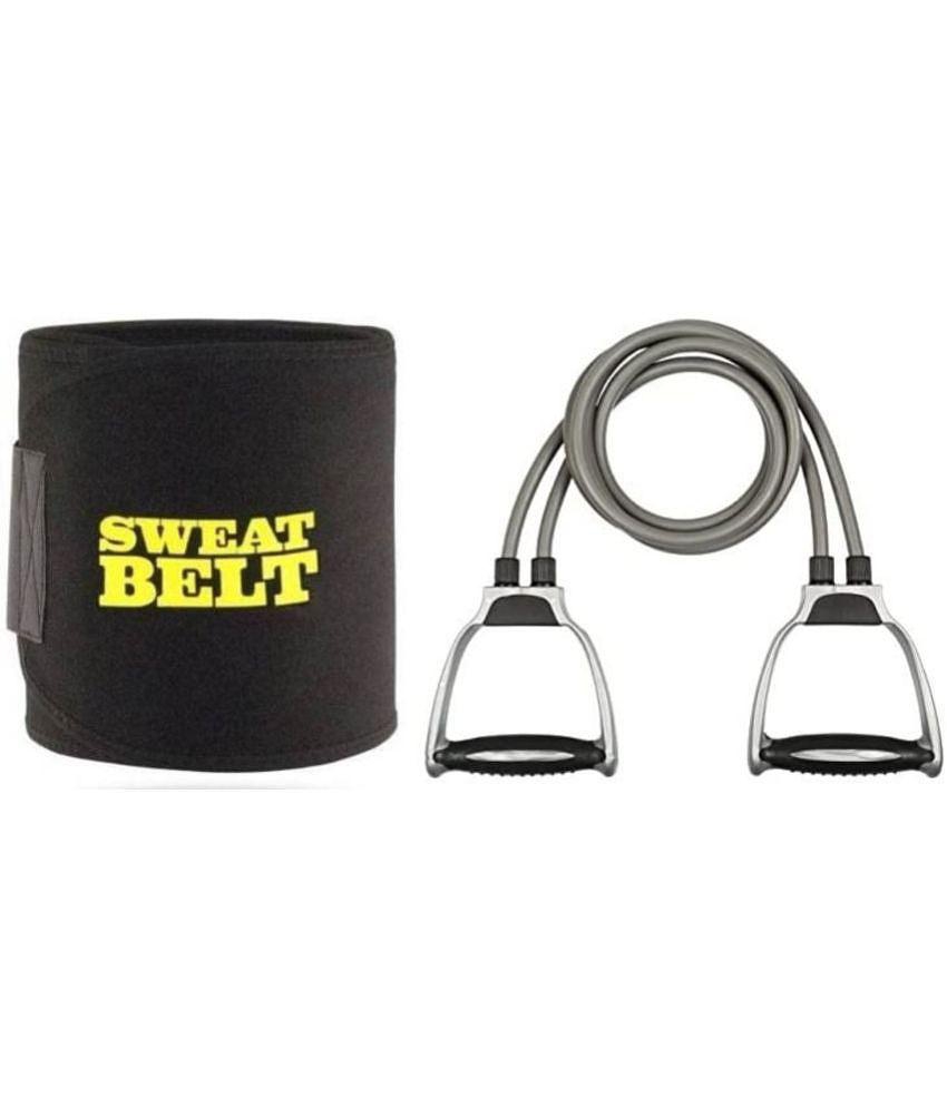 HORSE FIT Combo Pack  Belt & Double Toning Resistance Band Tube Heavy Quality for Fat Loss, Tummy Trimming, for Both Men and Women( Belt & Toning Tube) Black - Multi Color