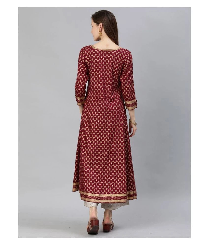 Buy Online Plo Yash Gallery - Maroon Rayon Womens Flared Kurti ( Pack of 1 ) - XL