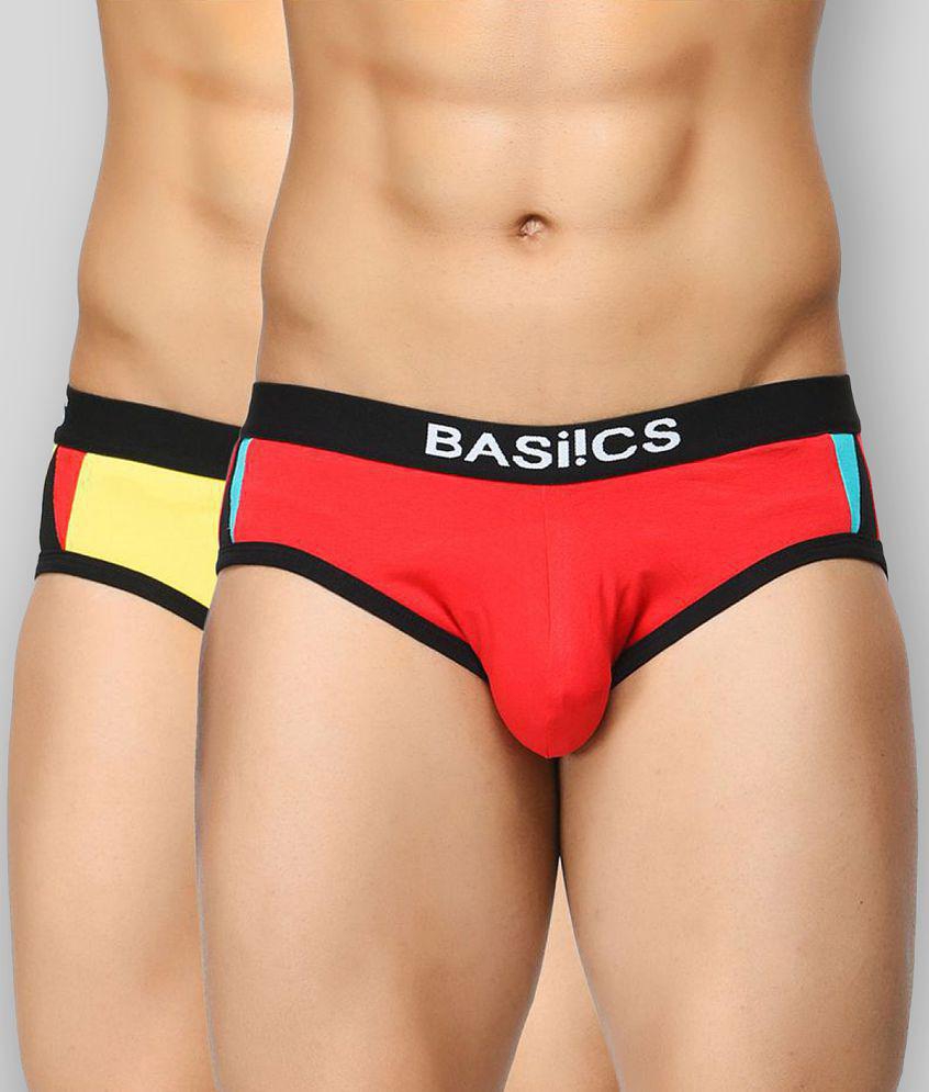 BASIICS By La Intimo - Multicolor Cotton Blend Men's Briefs ( Pack of 2 ) - M, Maroon